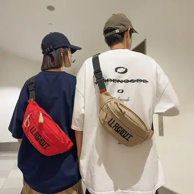 Men Women Large Capacity Red Letter Crossbody Bag