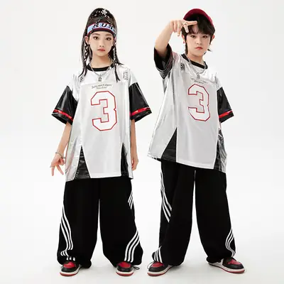 Hip-Hop Boys Suit White Black Red 3 Number