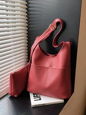 Red Leather Bucket Bag for Women 2024