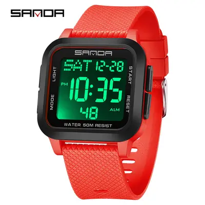 Sanda Red Digital Watch for Kids Sports Waterproof