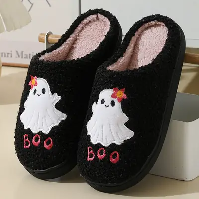 New Halloween Cute Cartoon Ghost Warm Winter Cotton Slippers for Men and Women Couple Home Indoor Cotton Slippers