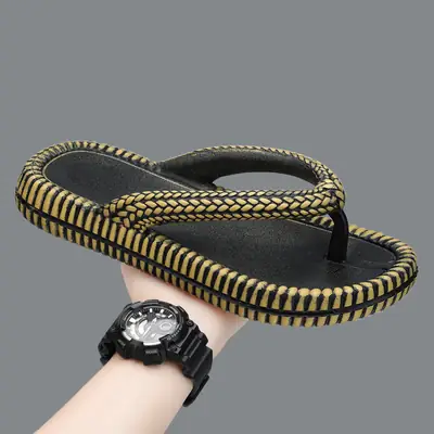 Men's Black Yellow Striped Sandals