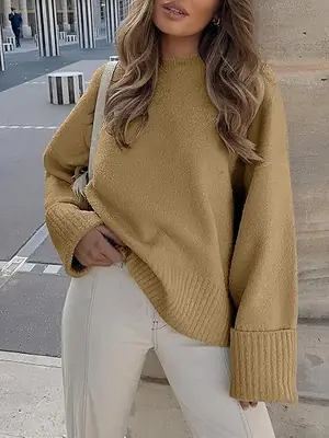 Women's Striped Round Neck Sweater White Black Loose Fit