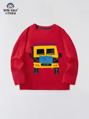 Red Cartoon Bus Long Sleeve Kids T-Shirt