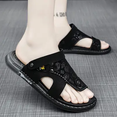 New Spring and Summer Men's Flip-Flops Fashionable Printed Casual Shoes Two-Wear Slippers Home Shoes Thick-Soled Beach Shoes