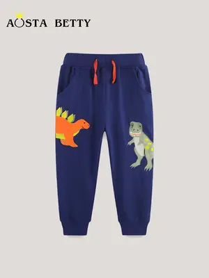 Dinosaur Embroidered Boys Trousers Knitted Cotton