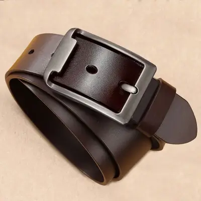 Men's Black Cowhide Belt with Pin Buckle