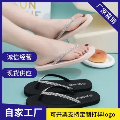Summer New Cross-Border Internet Celebrity Colored Diamond Women's Fashionable Thick-Soled Flip-Flops for Women's Beach Outer Wear in Stock