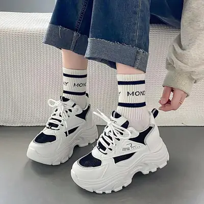 Women White Thick Casual Lace Up Shoes