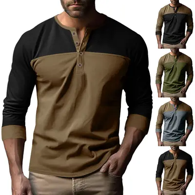 Men's 2025 Cross-Border Long Sleeve T-Shirt Brown Green