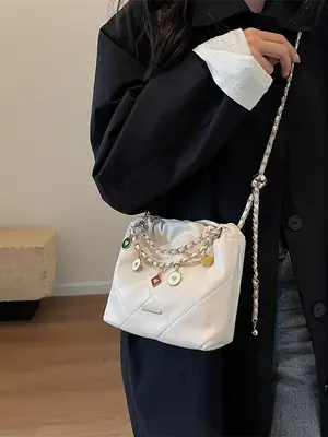 Women Diamond Chain Crossbody Bag Cream 2026