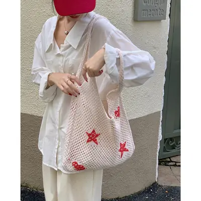 Blue Star Embroidered Crossbody Bag for Women