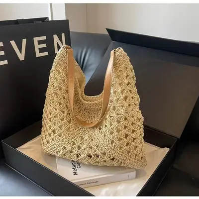 Hollow Lace Triangle Bag Women Beige