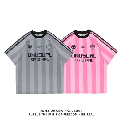 Men Pink Striped Mesh Jersey T-Shirt Loose Fit
