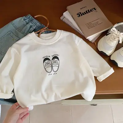 Boys Long Sleeve T-Shirt White Japanese Style 2025