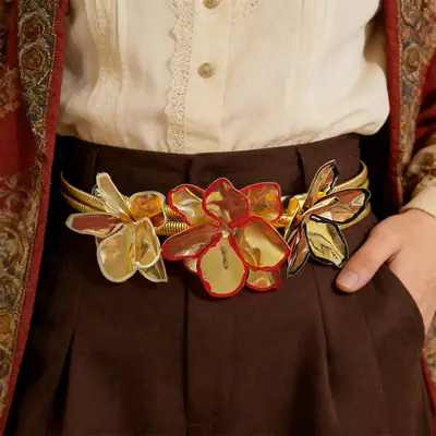 Vintage Rhinestone Flower Belt for Women