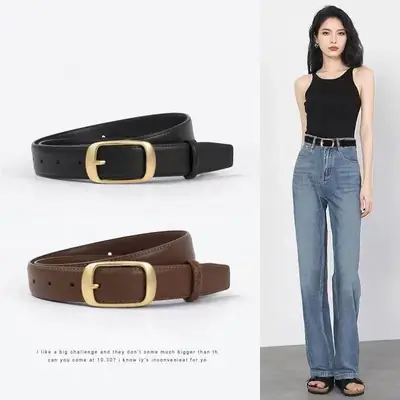 Women's Leather Belt with High-end Denim Jeans