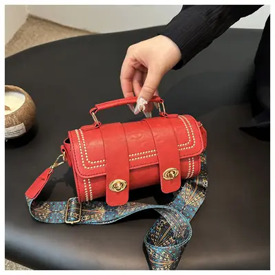 Women's 2024 Spring Summer Cylindrical Handbag with Wide Strap