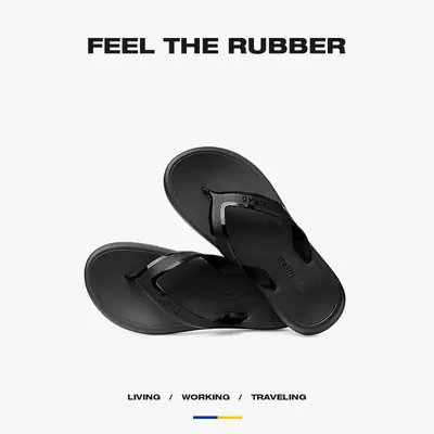 Men Black Rubber Flip Flops Summer Non-Slip