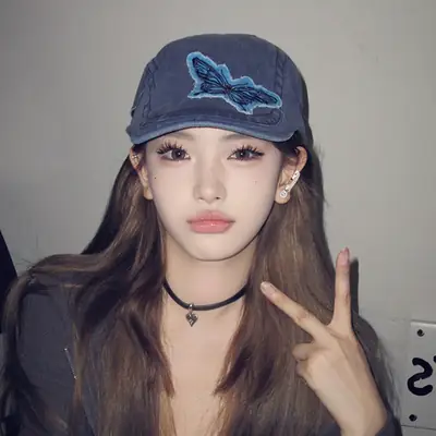Women Butterfly Denim Cap Bow Cloth Sticker Washable