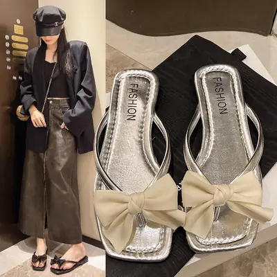 Silver Bow Flats for Women Size 41-43