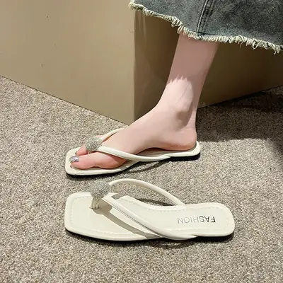 Women's White Fairy Sandals Flat Flip Flops
