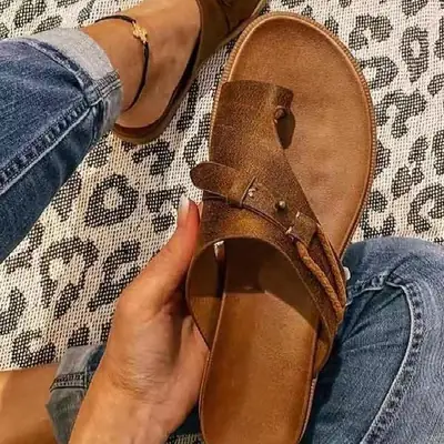 Plus Size Women's Cross Border Slippers Flat Toe Beach Wear