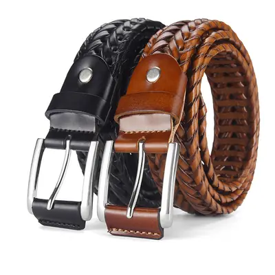 Brown Handwoven Men's Belt with Metal Buckle