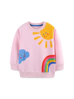 Pink Rainbow Printed Girls Sweatshirt Knitted Cotton