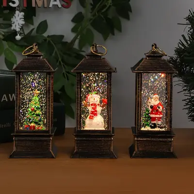 Christmas Telephone Booth Lamp with Snowman Decor