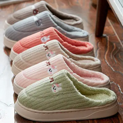 Cotton Slippers Women's Winter 2024 New Home Indoor Warm Couple Cute Rabbit Non-slip Plush Winter Slippers for Men