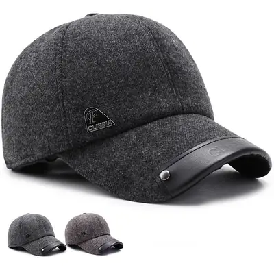 Men's Wool Baseball Cap Grey Winter Warm Dad Hat