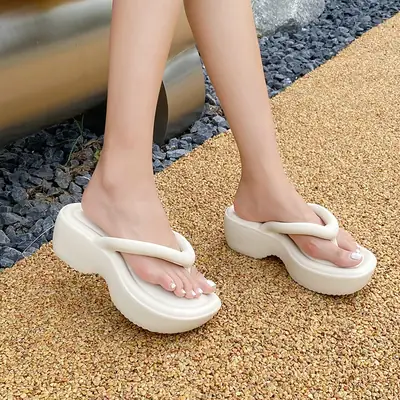 Women's 6cm Thick White Flip Flops Summer Korean Style