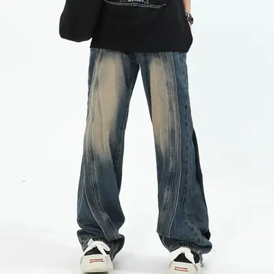 Men Wide Leg Denim Jeans 2024 Loose Fit High Street