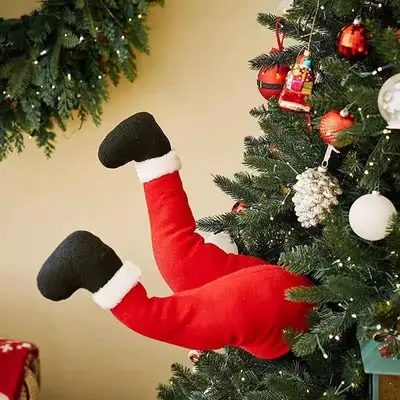 Red Plush Santa Elf Legs for Christmas Decor