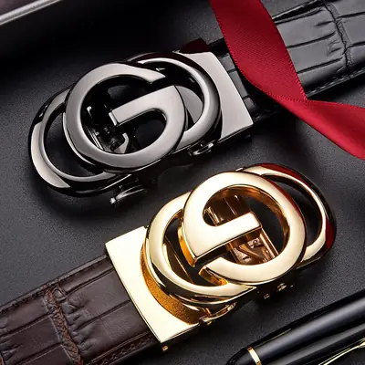 Men's Black Croc Belt with Silver G Buckle