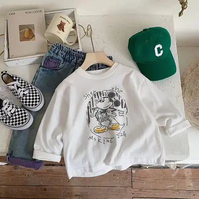 Muye Autum Kids T-Shirt White Long Sleeve Korean Style