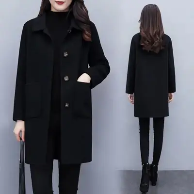 Woolen Coat Women's Mid-length 2024 Autumn and Winter New Korean Style Loose plus size Women's Wear Slimming Age-reducing Woolen Coat