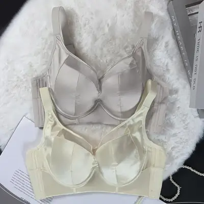 New Satin Push-Up Bra Women's Big Chest Small