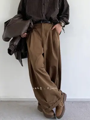 2024 New Japanese Retro Workwear Trousers for Boys Brown