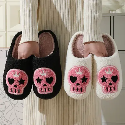 New Halloween Crown Skull Cartoon Warm Winter Cotton Slippers for Men and Women Couple Home Indoor Cotton Slippers