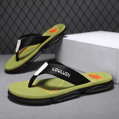 2024 Men's Green Black Flip-Flops Beach Sandals