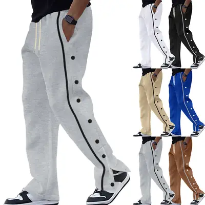 White Casual Pants with Black Stripe Drawstring Plus Size