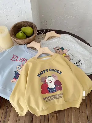 Children's Cartoon Printed Crewneck Sweater 2024 Spring Autumn