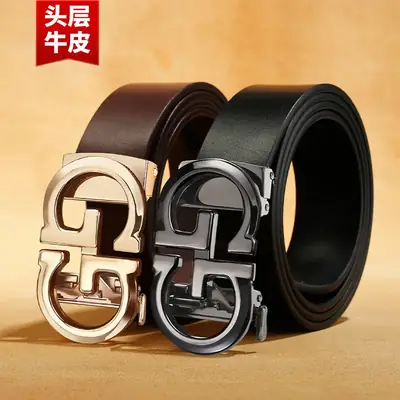 Retro Gold GG Buckle Belt for Men Brown