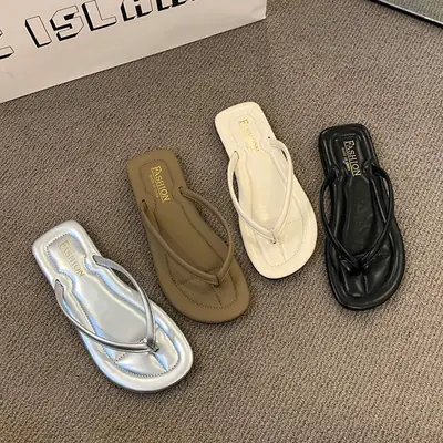 Women's Flat Toe Post Sandals Summer Black White Brown