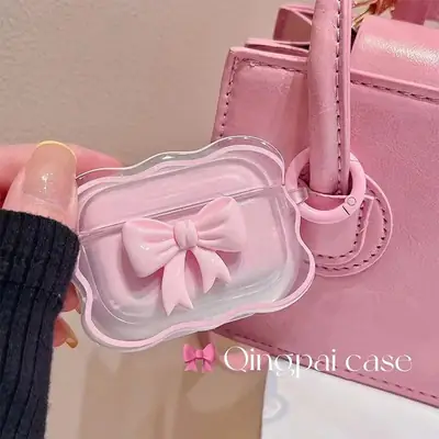 Wave-Edged Pink Gradient Bow Suitable for Apple AirPods Pro 3 Earphone Case and AirPods 4 Earphone Cover