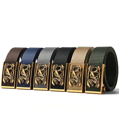 New Men's Retro Toothless Belt Canvas Brown