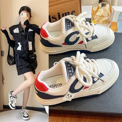 Women's White Panda Low Top Lace-Up Sneakers