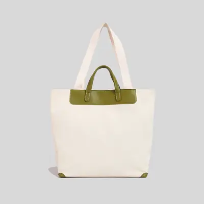 Women Canvas Tote Bag with Black Zipper & Handles